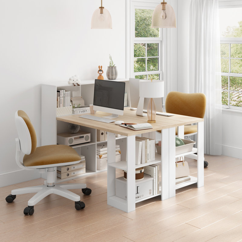 Latitude Run® Double Desk With Open Shelves Wayfair